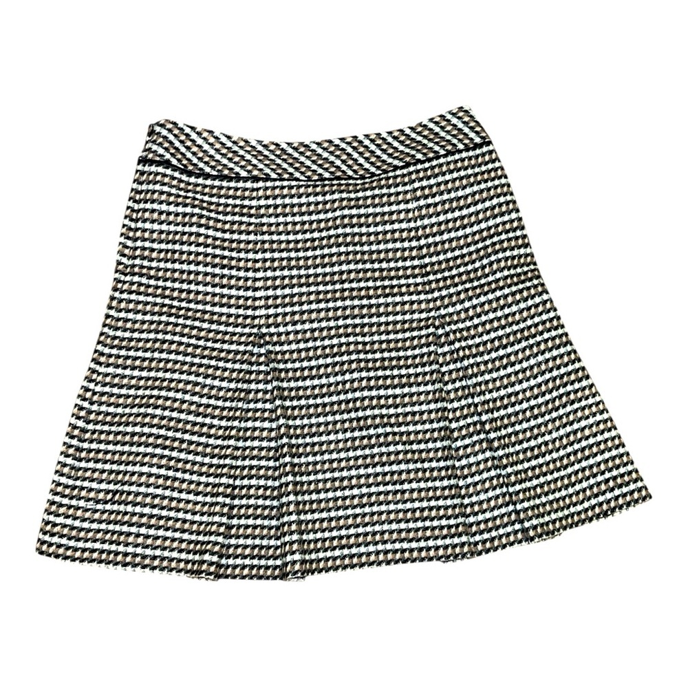 Talbots size 10 pleated wool skirt houndstooth black tan academia preppy mature